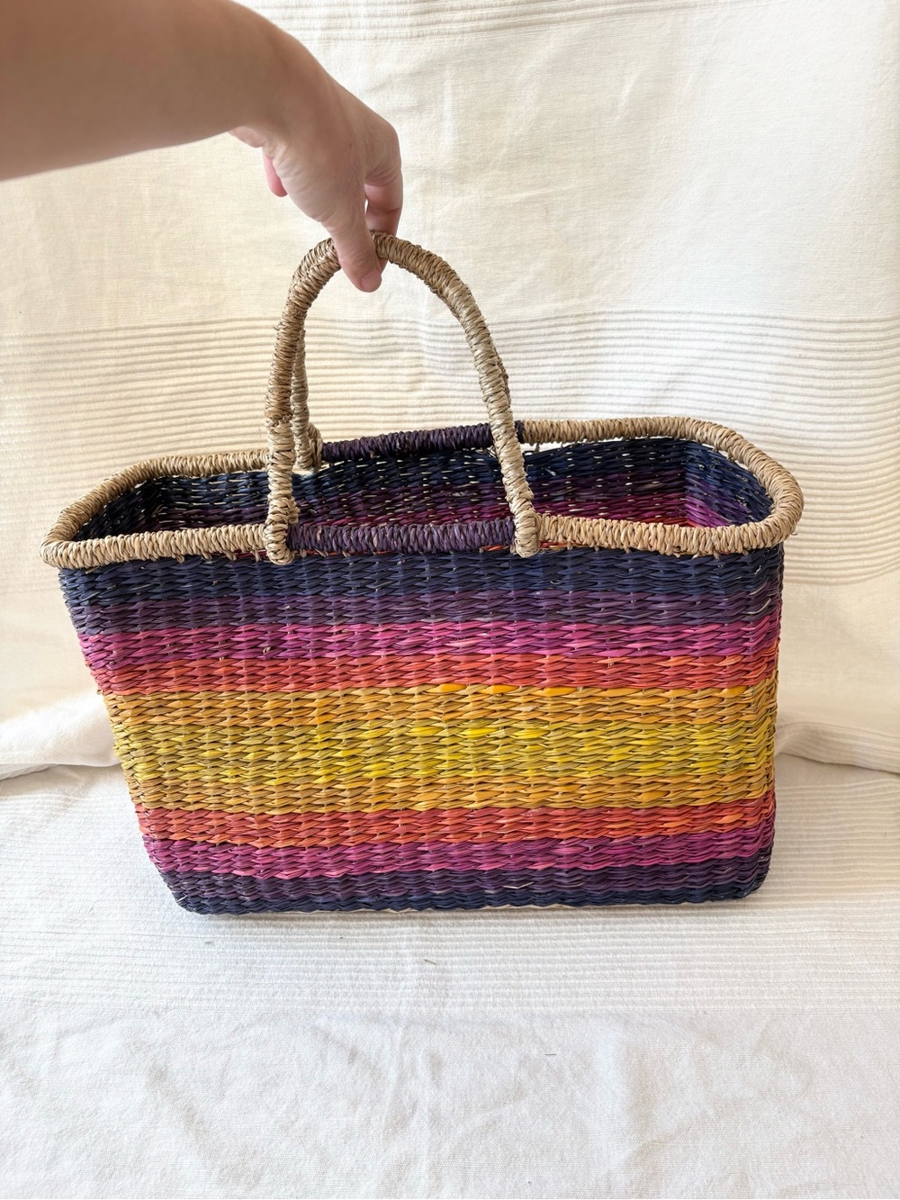 Handwoven Multicolor Straw Tote Beach Bag / Market Bag - Picture 10 of 12